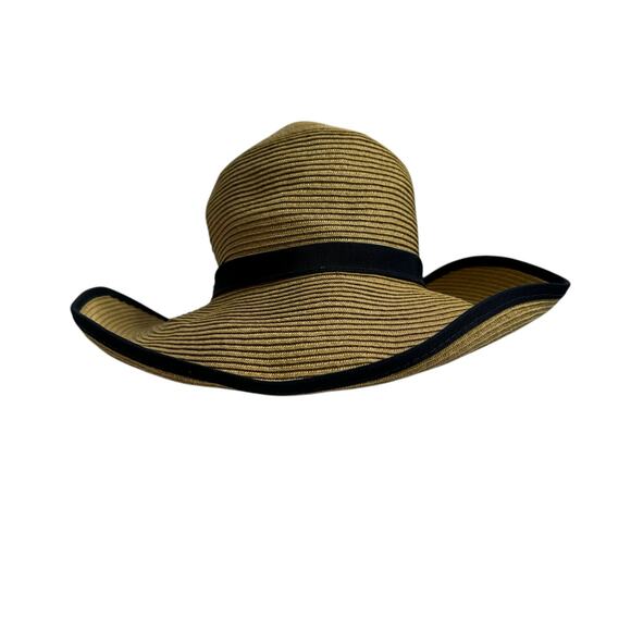 Sun 'N' Sand Accessories - SUN N SAND Backless Paper Straw Ribbon Hat One Size Womens Tan Blue Ponytail